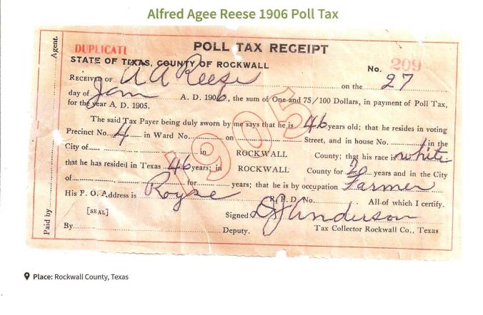 AA Reese Poll Tax Receipt